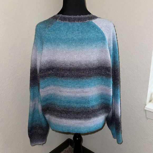 BB Dakota By Steve Madden Sweater Women's XL Blue Ombre Wool Knit Raglan Sleeve - Picture 2 of 7